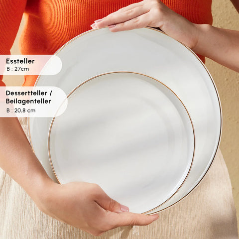 Karaca Santo für 6 Personen Geschirrset 18 Teilig, New Generation Bone, Weiß Gold