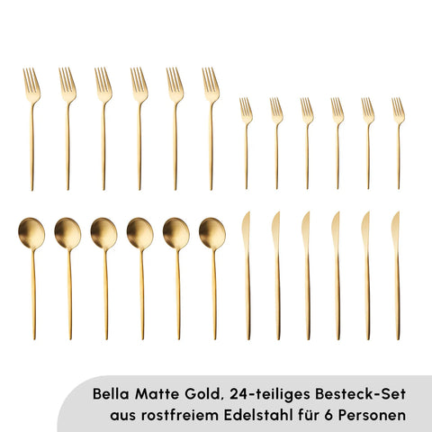 Karaca Bella Matte Gold Besteck Set für 6 Personen, 24 Teilig
