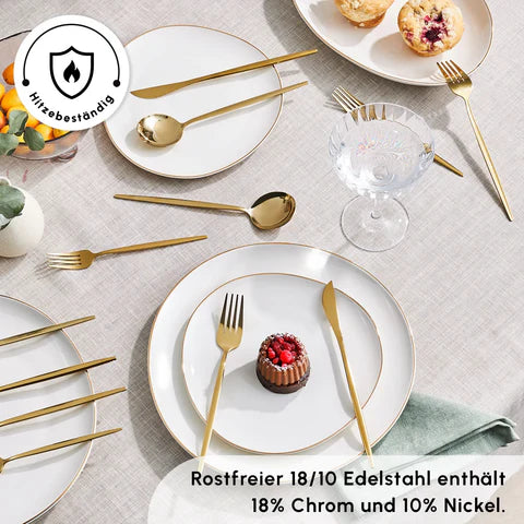 Karaca Bella V2 24-Piece Cutlery Set for 6 People – Matte Gold