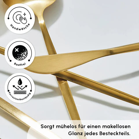Karaca Bella V2 24-Piece Cutlery Set for 6 People – Matte Gold