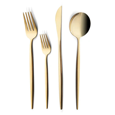 Karaca Bella Shiny Gold V2 Cutlery Set for 6 People, 24 Pieces