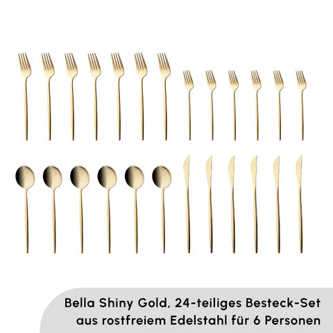 Karaca Bella Shiny Gold V2 Cutlery Set for 6 People, 24 Pieces