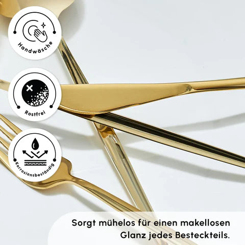 Karaca Bella Shiny Gold V2 Cutlery Set for 6 People, 24 Pieces