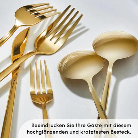 Karaca Bella Shiny Gold V2 Cutlery Set for 6 People, 24 Pieces