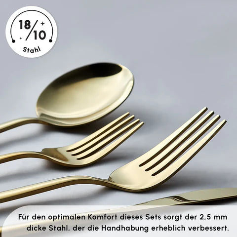 Karaca Bella Shiny Gold V2 Cutlery Set for 6 People, 24 Pieces