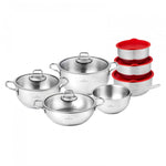 Karaca 13 Piece Steel Pot Set and Red Storage Container