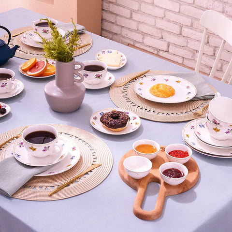 Karaca Natty 6 Personen Frühstücksset und Servierschalen, 26 Teilig, New Generation Bone