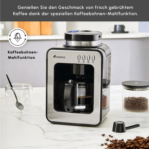 Karaca Grindmaestro Filter-Kaffeemaschine mit Eingebaute Kaffeemühle, 0,5L, 600W, Inox