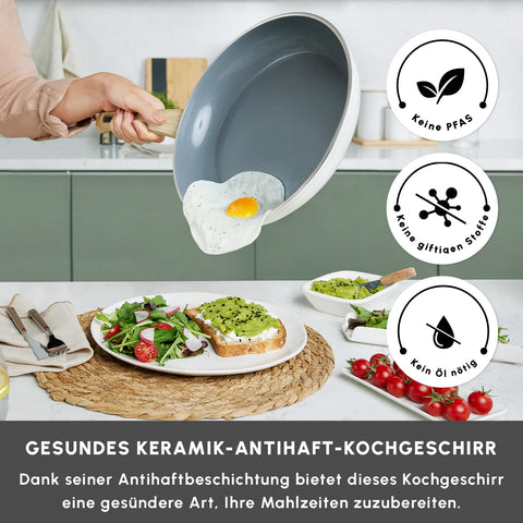 Karaca Swiss Crystal 7-teiliges Kochtopfset, Induktion Basiert, Creme