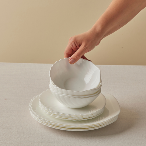 Karaca White Shell Opal Glas Tafelservice 18-teilig für 6 Personen