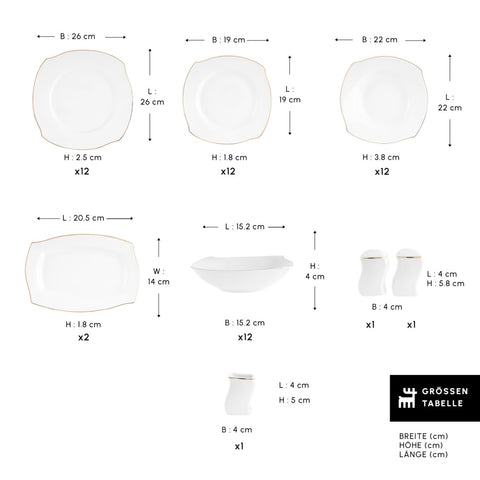 Karaca Square Bone Wave 53 Parça 12 Kişilik Yemek Takımı Gold