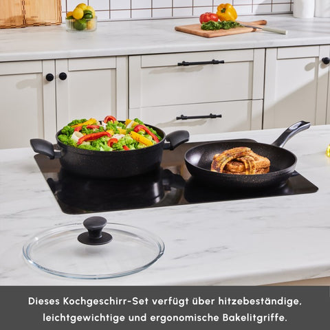 Karaca Biogranit Blackgold Induktion-Basis Kochgeschirr-Set, 3 Teilig