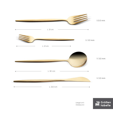 Karaca Bella Shiny Gold V2 Cutlery Set for 6 People, 24 Pieces