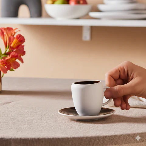 Karaca Earth Collection New Galactic 2-Piece Reactive Glaze Espresso Turkish Coffee Cup Set, 100ml, White