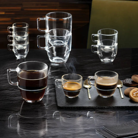 RCR Caffè 6 Kişilik 6 Parça Cam Espresso Kahve Fincan Seti, 80 ml, Şeffaf