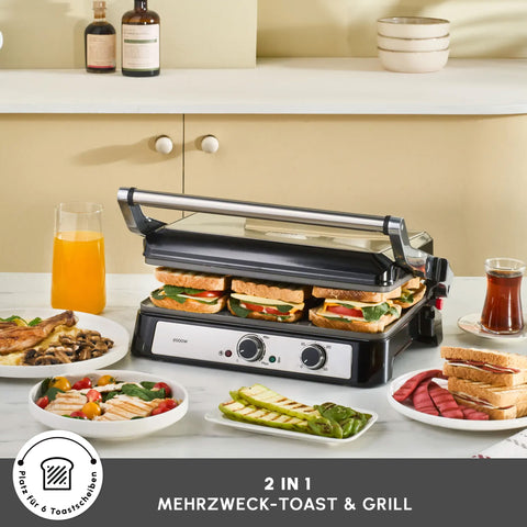 Karaca Inox Toastmate Grill 6 Slice Capacity Time Adjustable Cast Iron Plate Grill and Toaster 2000W
 